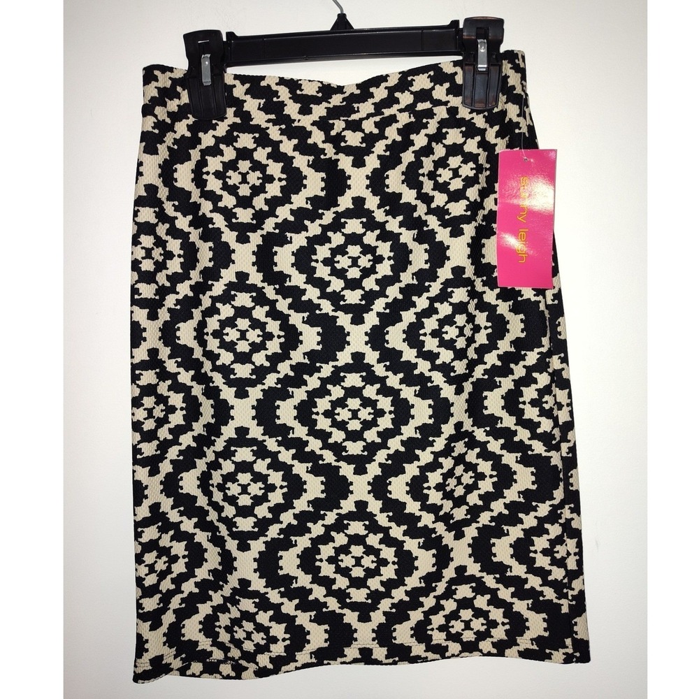 Sunny Leigh Black Bone Geometric Pencil Skirt Small‎ NWT BS237690